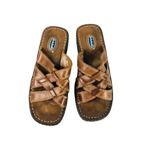 3326 Dr Scholls Weaved Leather Sandals Women 7 Brown Y2K Grunge Normcore Vintage